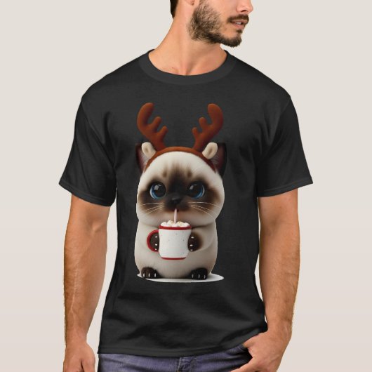 Reindeer Kitten with Hot Cocoa T-shirt (Voorkant)