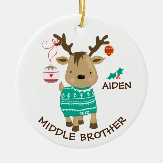 Reindeer Middle Brother Kerstversier Keramisch Ornament (Voorkant)