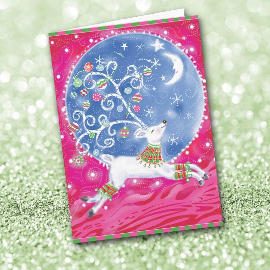 Reindeer Moon Carte de Noël Abstraite rétro