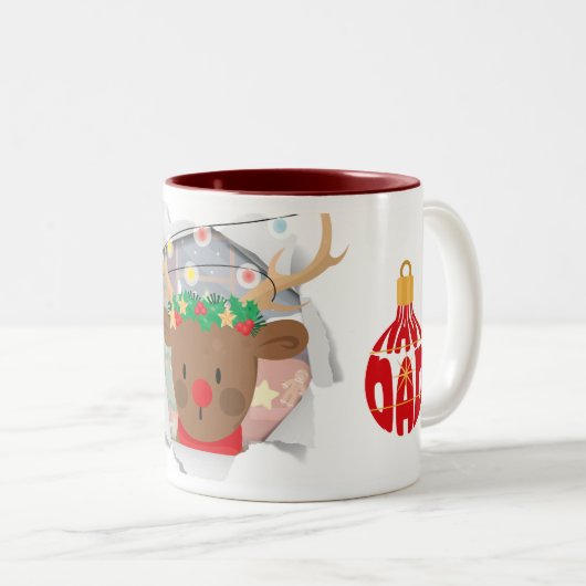 Reindeer Mug For Gifting Tweekleurige Koffiemok (Voorkant rechts)