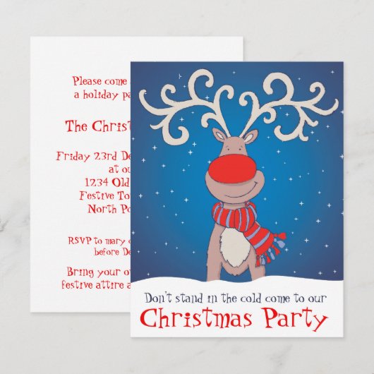 Reindeer Noël invitation doux bleu dos (Devant / Derrière)