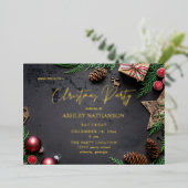 Reindeer & Pine Rustic-kerstfeest Folie Uitnodiging (Staand Voorkant)