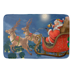 Reindeer Pulling Santa Claus Sleigh Kerstmis Badmat