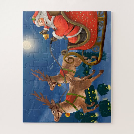Reindeer Pulling Santa Claus Sleigh | Kerstmis Legpuzzel (Verticaal)