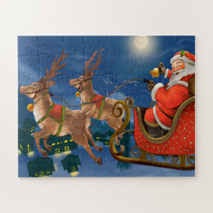 Reindeer Pulling Santa Claus Sleigh Kerstmis Legpuzzel