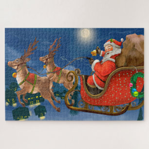 Reindeer Pulling Santa Claus Sleigh   Kerstmis Legpuzzel