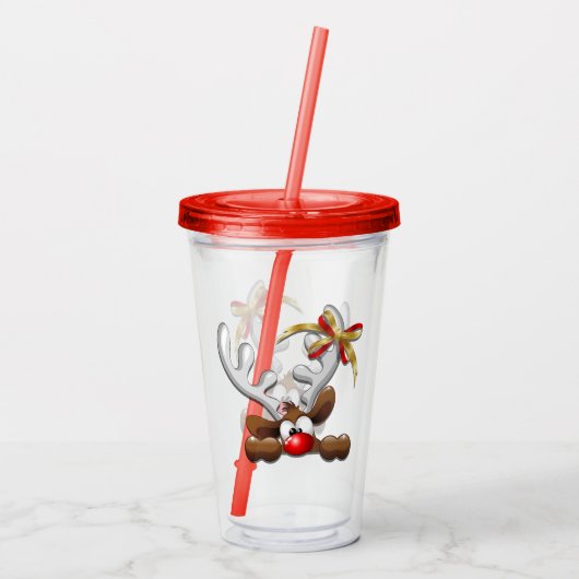 Reindeer Puzzled Funny Kerstpersonage Acryl Drinkbeker (Achterkant)