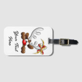 Reindeer Puzzled Funny Kerstpersonage Bagagelabel (Voorkant (horizontaal))