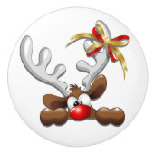 Reindeer Puzzled Funny Kerstpersonage Keramische Knop (Voorkant)