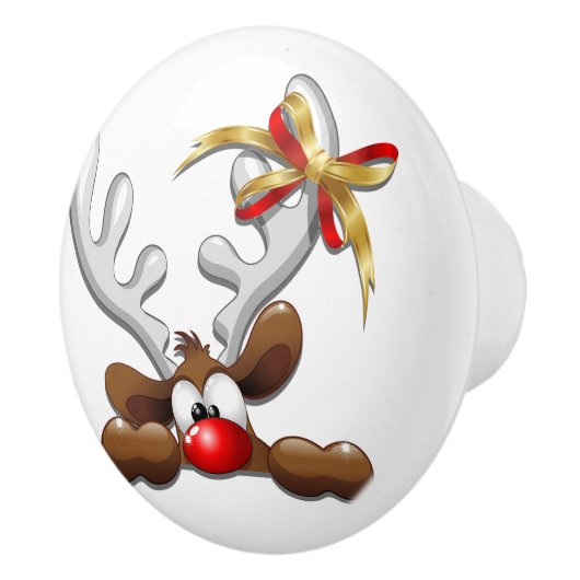 Reindeer Puzzled Funny Kerstpersonage Keramische Knop (Rechts)
