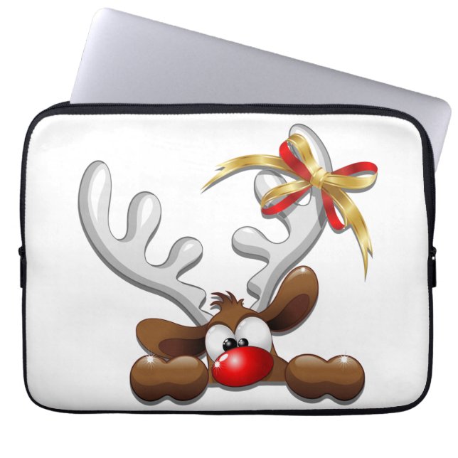 Reindeer Puzzled Funny Kerstpersonage Laptop Sleeve (Voorkant)