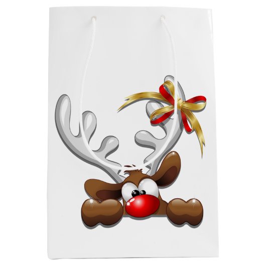Reindeer Puzzled Funny Kerstpersonage Medium Cadeauzakje (Voorkant)