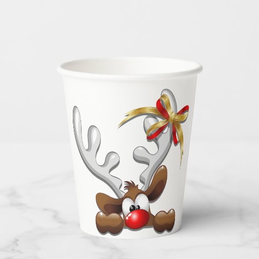 Reindeer Puzzled Funny Kerstpersonage Papieren Bekers (Achterkant)