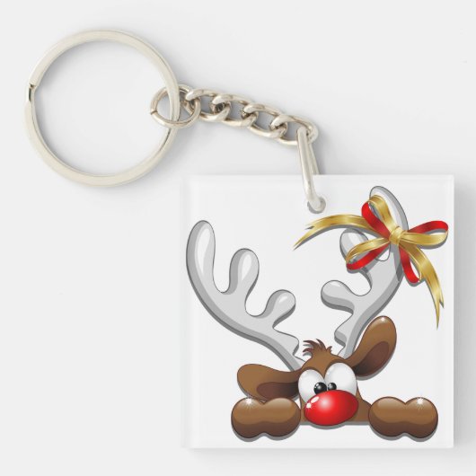 Reindeer Puzzled Funny Kerstpersonage Sleutelhanger (voorkant)