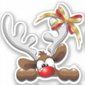 Reindeer Puzzled Funny Kerstpersonage Sticker (Voorkant)