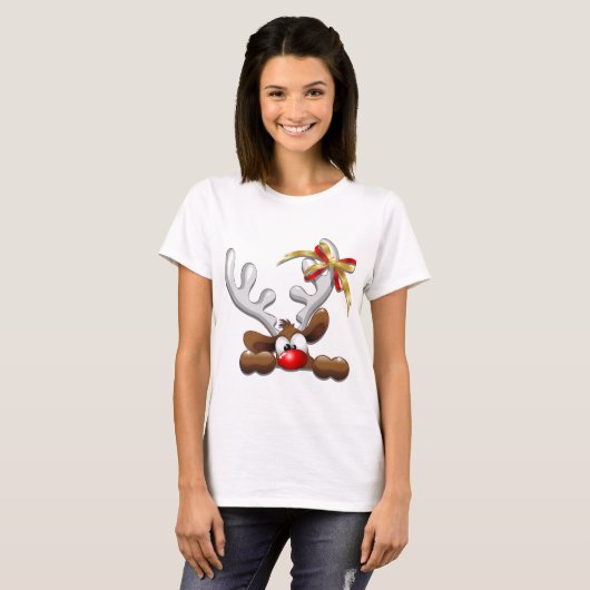 Reindeer Puzzled Funny Kerstpersonage T-shirt (Voorkant volledig)