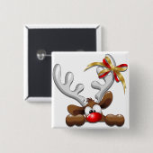 Reindeer Puzzled Funny Kerstpersonage Vierkante Button 5,1 Cm (Voorkant /achterkant)