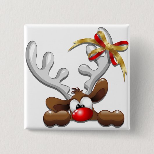 Reindeer Puzzled Funny Kerstpersonage Vierkante Button 5,1 Cm (Voorkant)