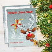 Reindeer Rudolph christmas fun wishes Postcard Feestdagenkaart