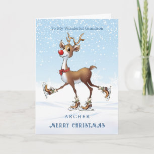 Reindeer Rudolph Grandson Carte de Noël