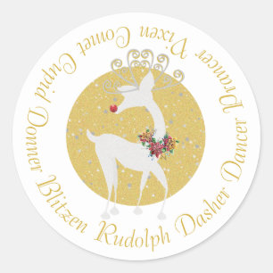 Reindeer Rudolph Poinsettia van kerstkerstkerstker Ronde Sticker