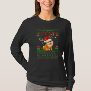 Reindeer Santa Hat Matching Ugly Pomeranian T-shirt