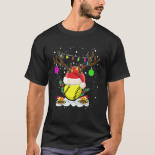 Reindeer & Santa Hat Softball Funny Softball Ma C T-shirt