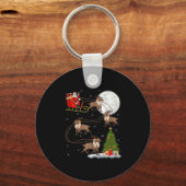 Reindeer Santa Sleigh Flying Funny Magical Christm Sleutelhanger (Voorkant)