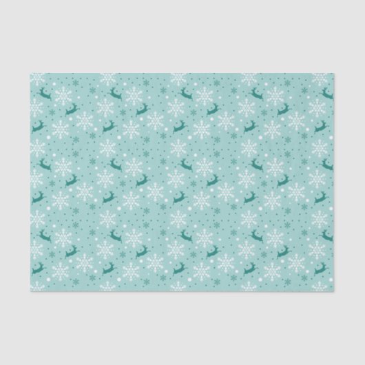 Reindeer Snowflake Blauwgroen kerstpatroon Tissuepapier (Voorkant)
