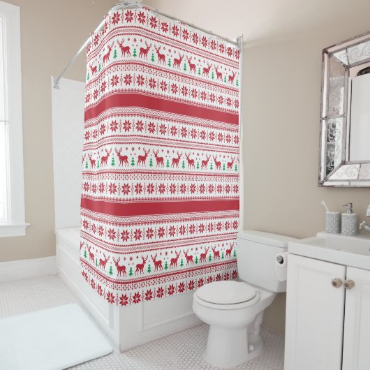 Reindeer & Snowflakes Fair Isle Shower Curtain Douchegordijn (In situ)