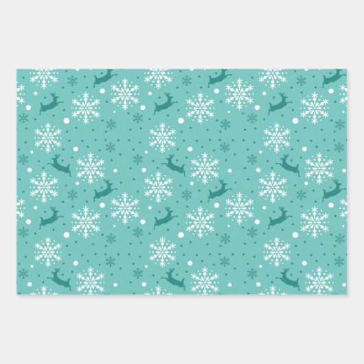 Reindeer Snowflakes kerstbomen Blauwgroen patroon Inpakpapier Vel (Voorkant 2)
