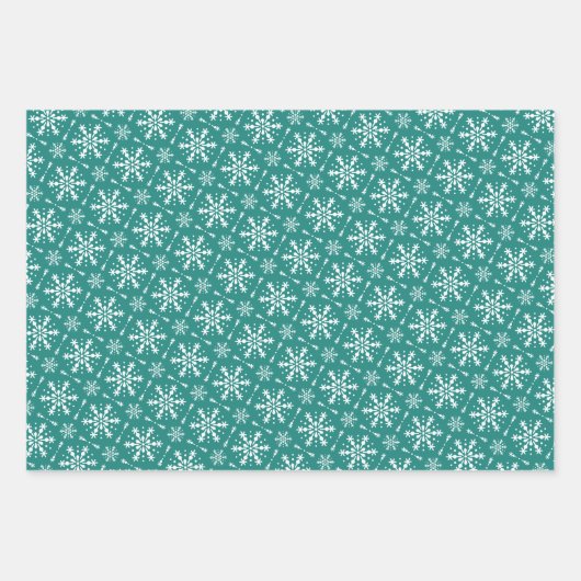 Reindeer Snowflakes kerstbomen Blauwgroen patroon Inpakpapier Vel (Voorkant 3)
