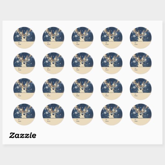 Reindeer & Snowflakes Personalized To and From Ronde Sticker (Vel)