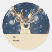 Reindeer & Snowflakes Personalized To and From Ronde Sticker (Voorkant)