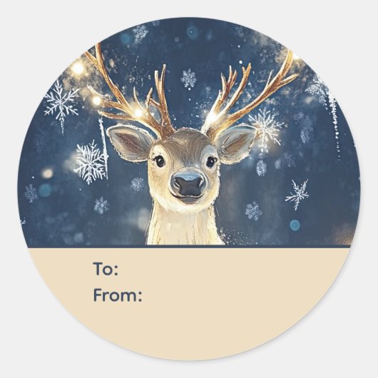 Reindeer & Snowflakes Personalized To and From Ronde Sticker (Voorkant)