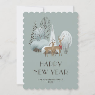 Reindeer Snowy Forest Bonne Carte de Nouvel An