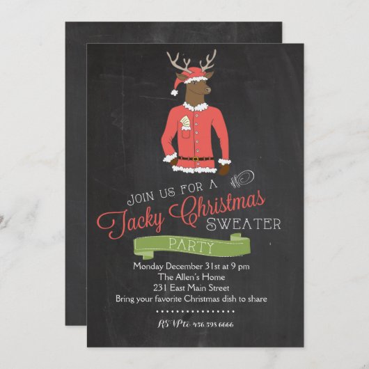 Reindeer Tacky Sweater Kerstparty Uitnodiging (Voorkant / Achterkant)