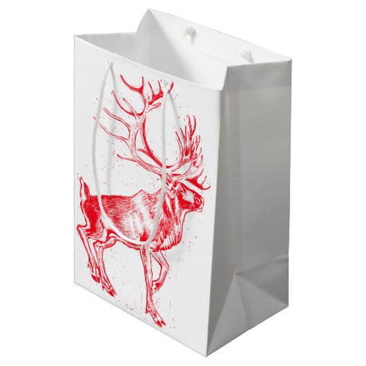 Reindeer Toile de Jouy Gift Bag Medium Cadeauzakje (Voorkant Gekanteld)