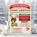 Reindeer Vintage Retro Noël Fête Invitation<br><div class="desc">Reindeer Christmas Party Invitation Poster vintage Christmas Holiday Party Super fun Fête de vacances avec un renne super mignon tout habillé pour les vacances et un père Noël vintage vous accueille à la fête de Noël, contre un arrière - plan antique. Comprend un concours de pull moche et une typographie...</div>