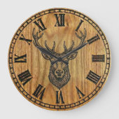 Reindeer Wall Clock - Wooden Style Design Grote Klok (Voorkant)