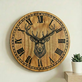 Reindeer Wall Clock - Wooden Style Design Grote Klok