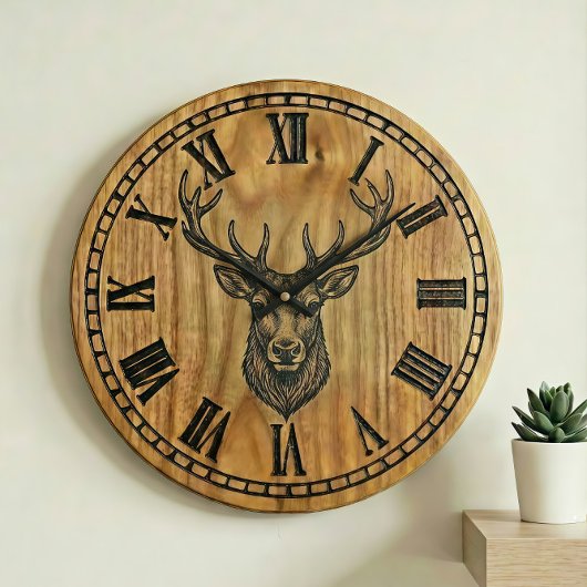 Reindeer Wall Clock - Wooden Style Design Grote Klok