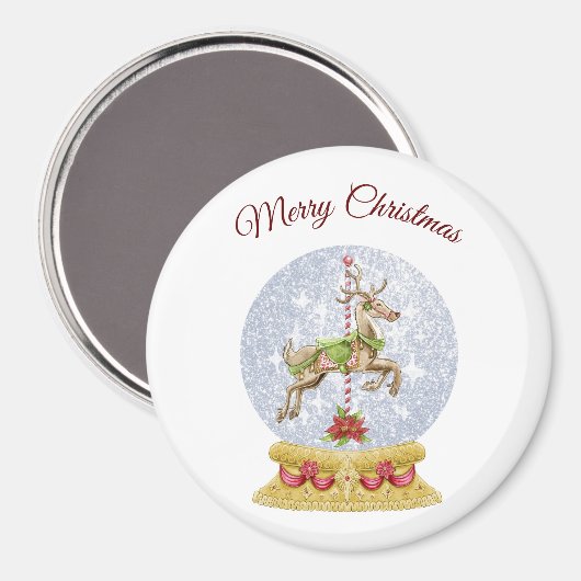 Reindeer Water Globe Magnet (Recto/Verso)