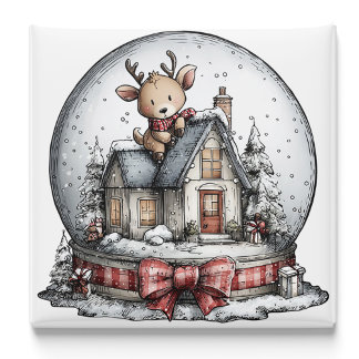 Reindeer Winter Snow Globe Christmas Magnet Magneet