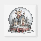 Reindeer Winter Snow Globe Christmas Magnet Magneet (Voorkant)