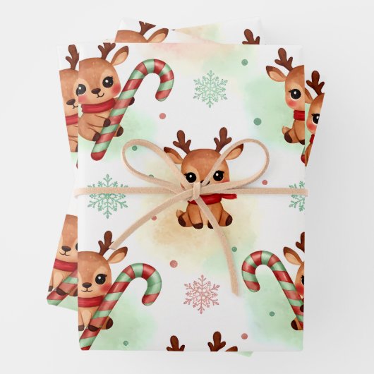 Reindeer Wrapping Paper Flat Sheet Set of 3 (In situ)