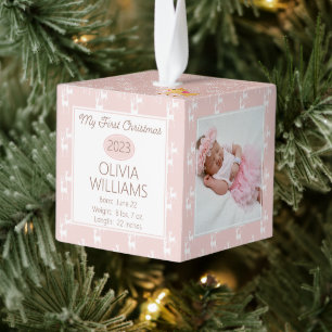 Reindeerpatroonfoto Mijn eerste kerstfeest 3 foto Kubus Ornament