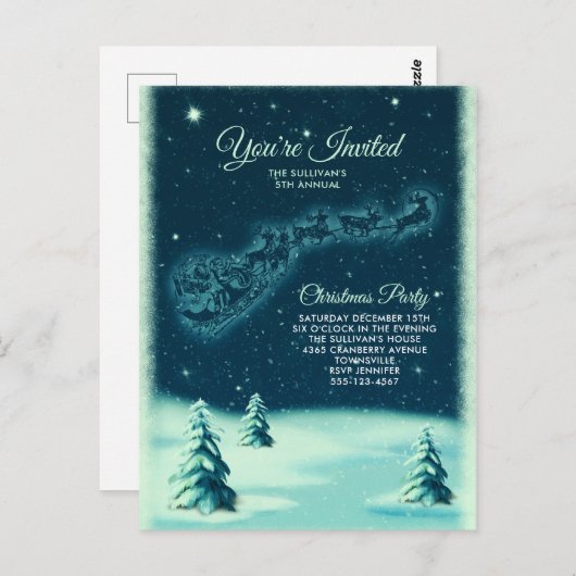 Reindeers Pulling Santa Claus kerstfeest Briefkaart (Voorkant / Achterkant)