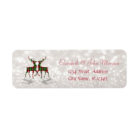 Reindees Buffalo Plaid Glittery Bokeh Étiquette (Devant)
