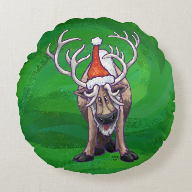 Reindekerst op groen rond kussen (Voorkant)